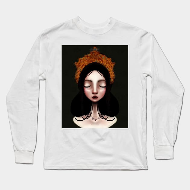 Snow White Low Brow Illustration With Russian Style Headress Glitter Undereye Make Up Long Sleeve T-Shirt by penandbea